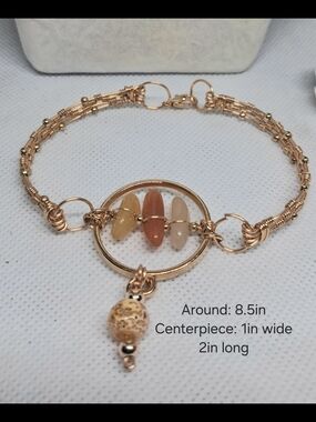 Handmade Gold Tone Wire-Wrapped Bracelet with Multicolor Stone Beads